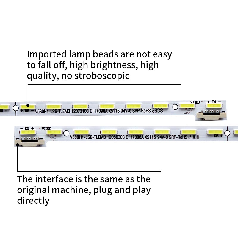 LED TV Backlight Strips V580H1-LS6-TLEM3 12080303 E117098A for LED58K610X3D