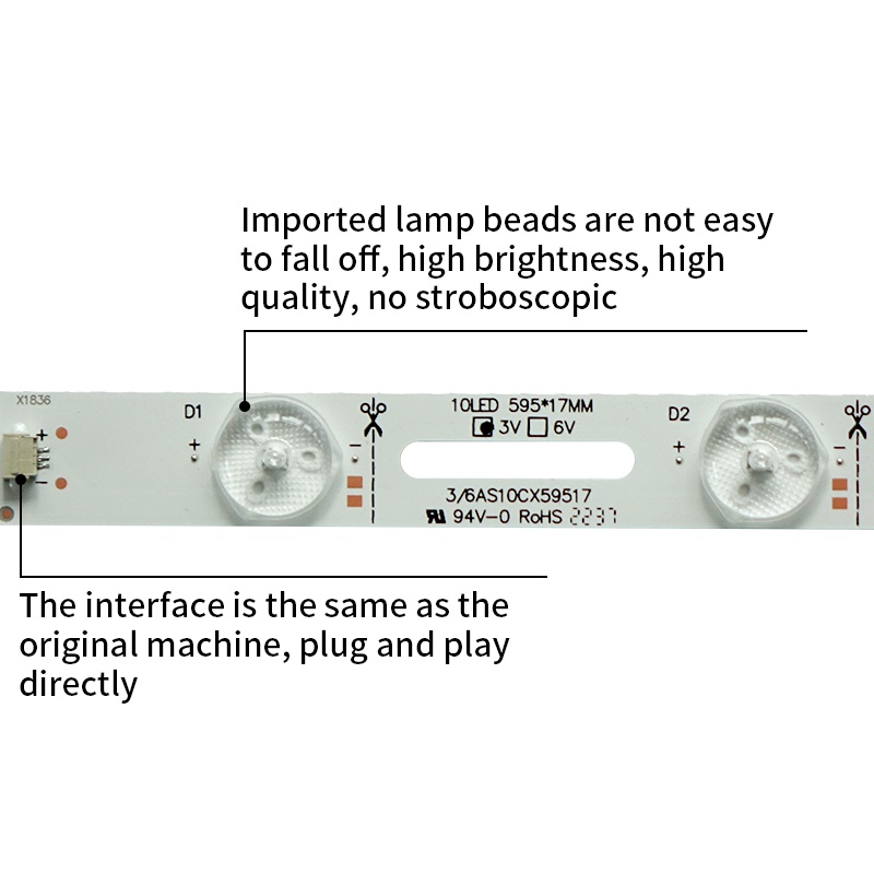 LED TV Backlight strips universal 10 LED 595*17mm short hole for flexible cutting repairment