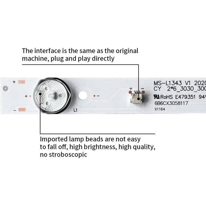 TV LED Backlight Strips MS-L1343 V1 MS-L2202 CY  2*6_3030_300MA_36V for Mingcai M32H